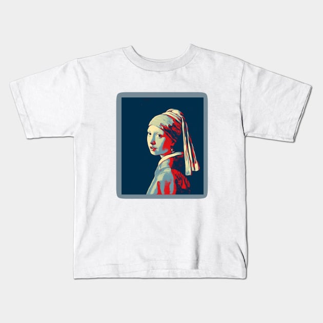 Girl with a Pearl Earring  Painting by Johannes Vermeer - Obama colors Kids T-Shirt by Walters Mom